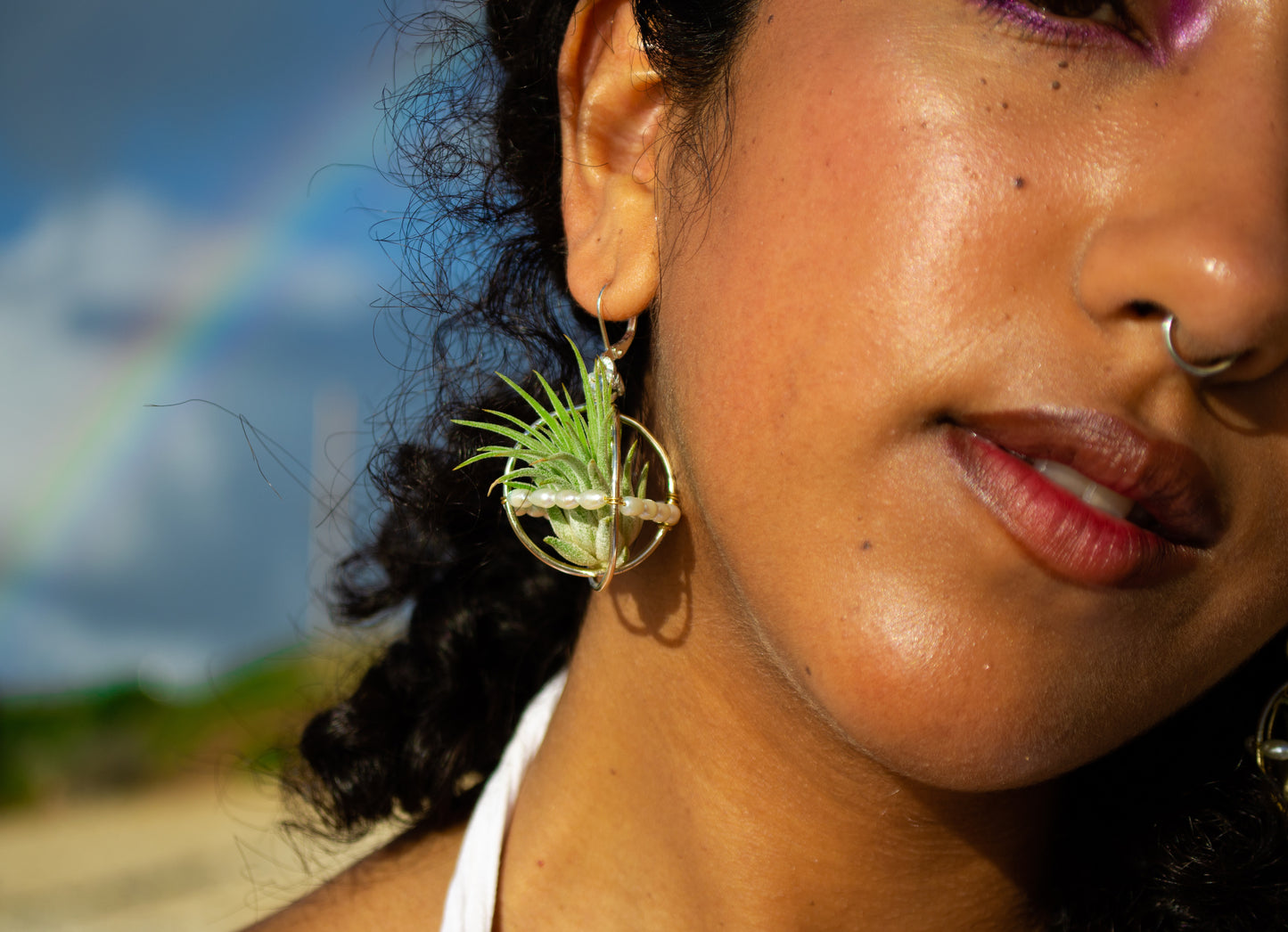 Air Plant Pearl Lined Orb Carriage Earrings