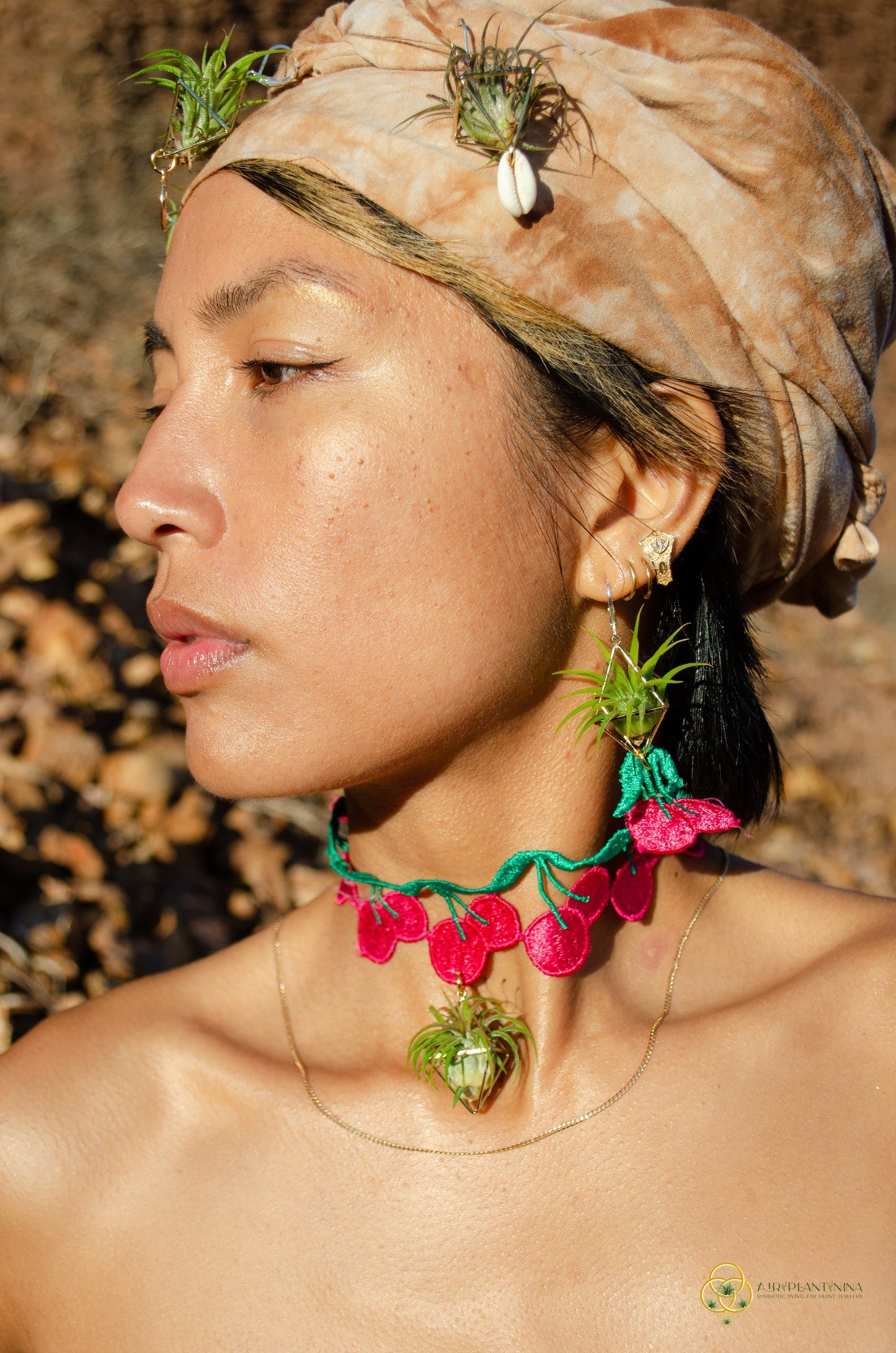 Air Plant Choker Pendant  ~  Fruity Chokers + Earrings Set (Cherry, Grape, Banana, Watermelon, Strawberry)))
