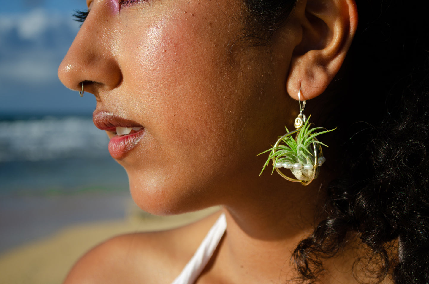 Air Plant Pearl Lined Orb Carriage Earrings