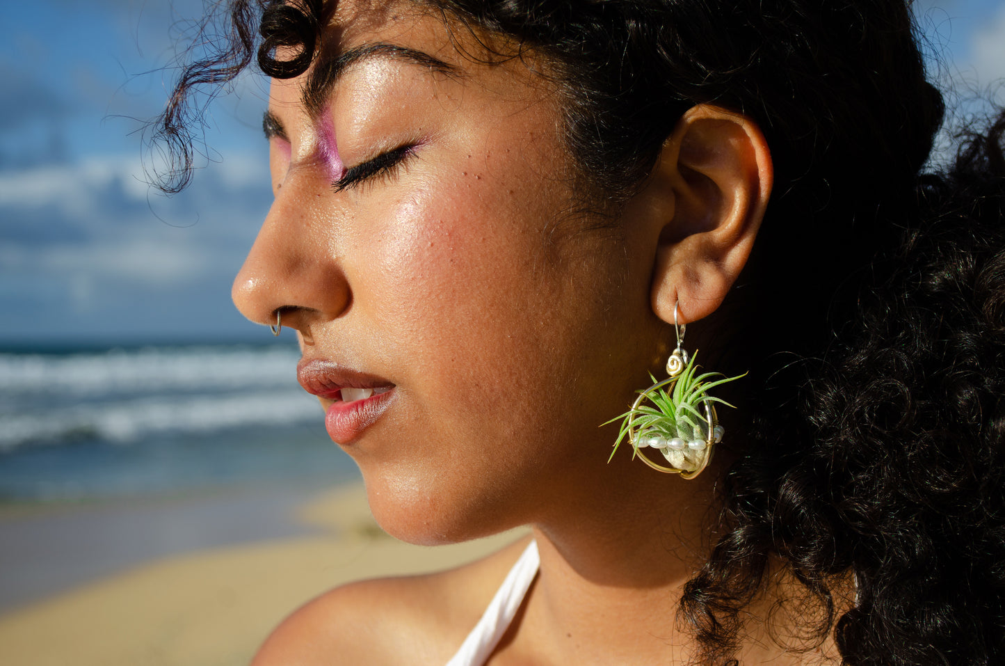 Air Plant Pearl Lined Orb Carriage Earrings