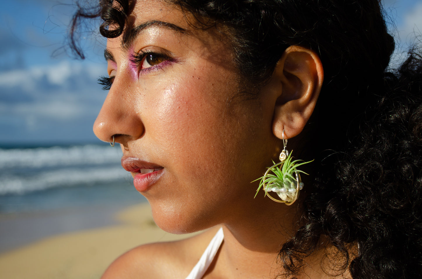 Air Plant Pearl Lined Orb Carriage Earrings