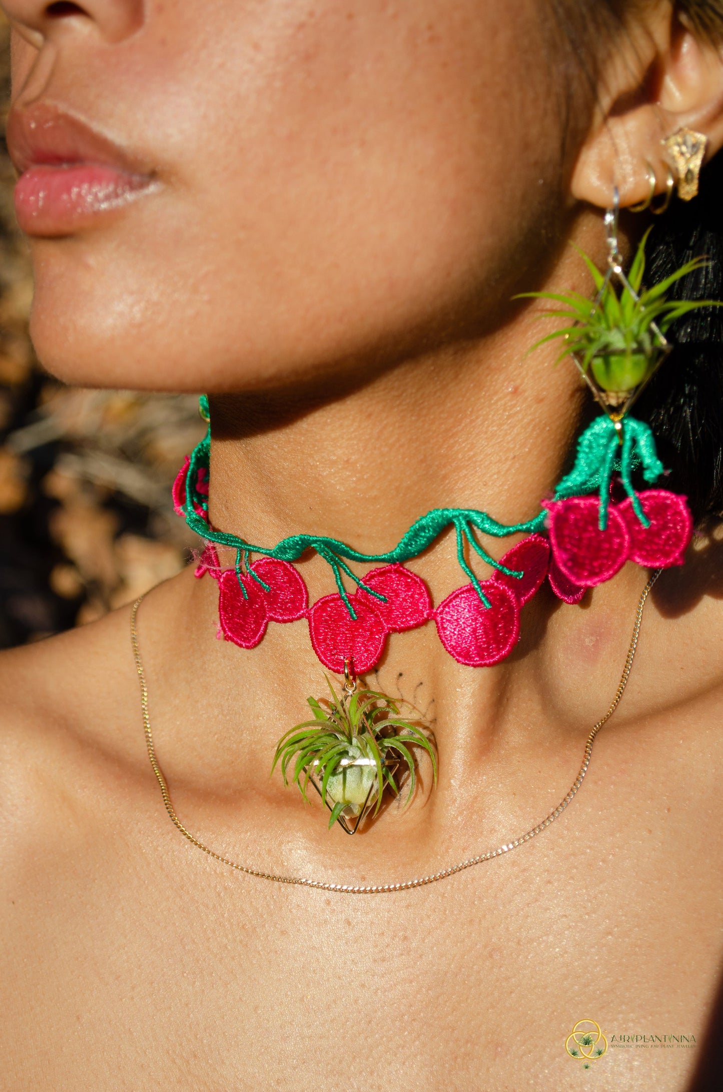Air Plant Choker Pendant  ~  Fruity Chokers + Earrings Set (Cherry, Grape, Banana, Watermelon, Strawberry)))