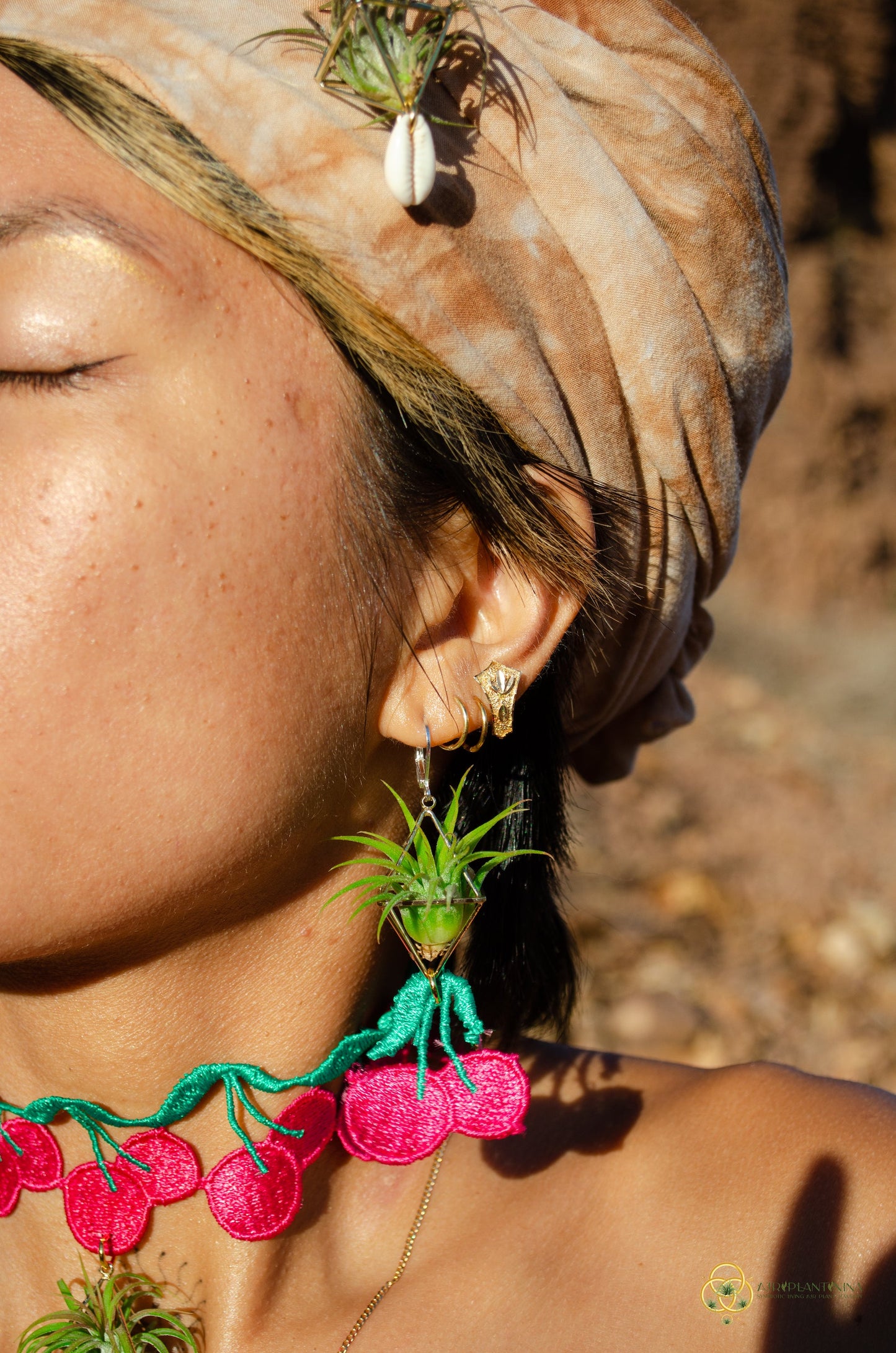 Air Plant Choker Pendant  ~  Fruity Chokers + Earrings Set (Cherry, Grape, Banana, Watermelon, Strawberry)))