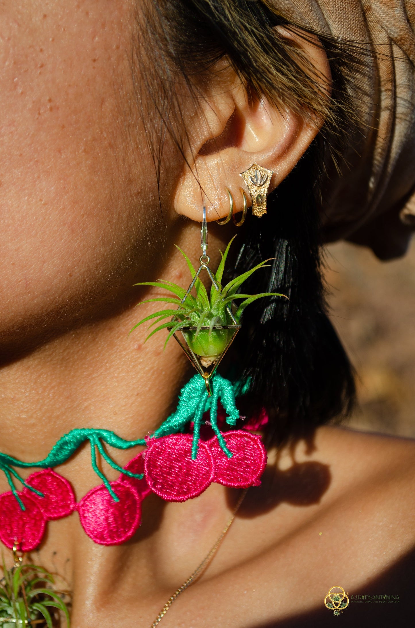 Air Plant Choker Pendant  ~  Fruity Chokers + Earrings Set (Cherry, Grape, Banana, Watermelon, Strawberry)))
