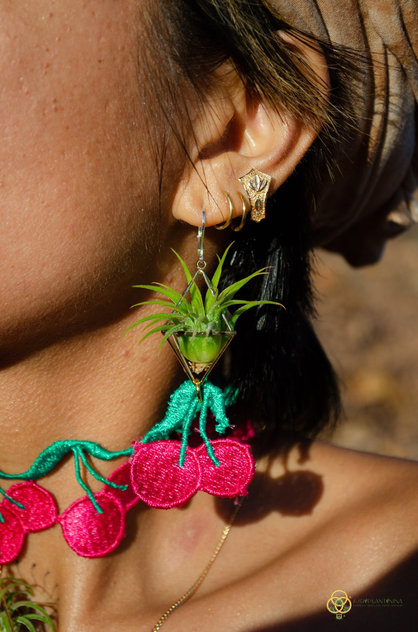 Air Plant Choker Pendant  ~  Fruity Chokers + Earrings Set (Cherry, Grape, Banana, Watermelon, Strawberry)))