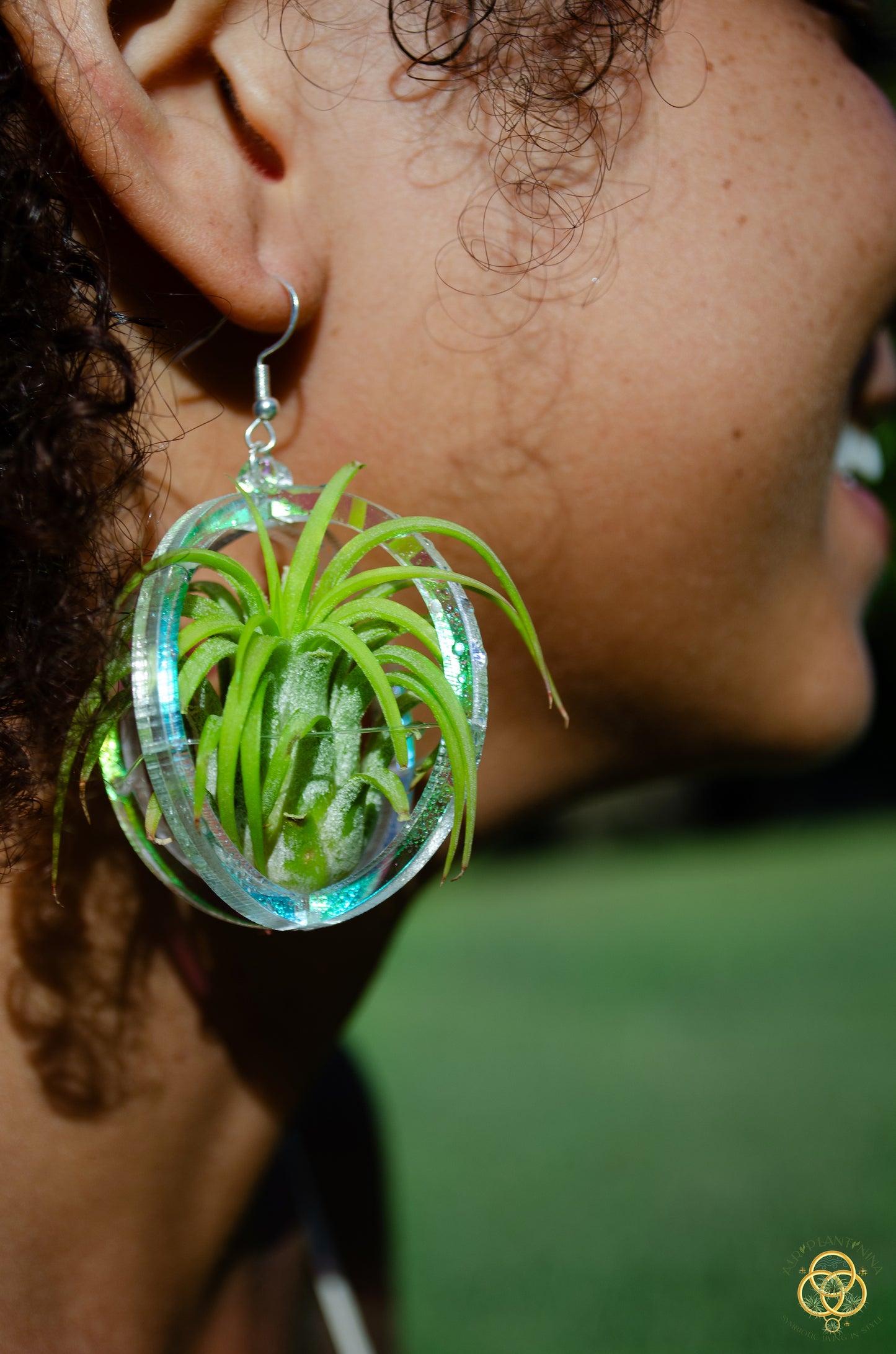 Air Plant Orb Earrings Blacklight Holographic ~ Lasercut Original Design