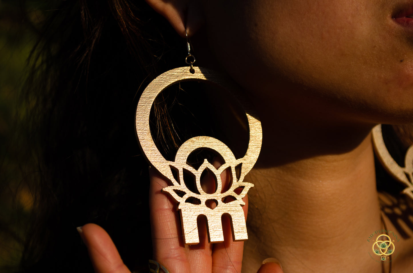 Om Lotus Key Code Light Language Wooden Hoop Earrings