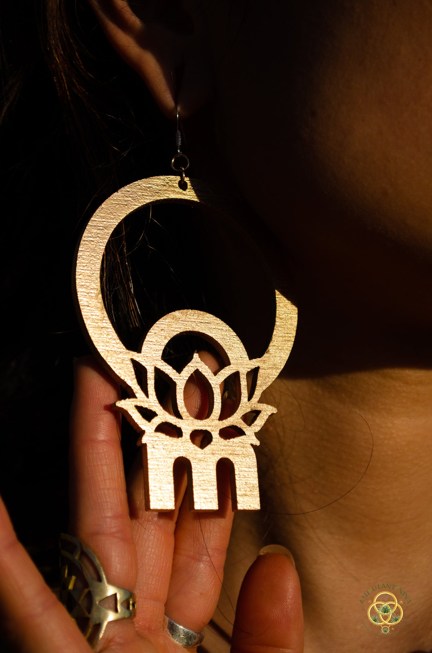 Om Lotus Key Code Light Language Wooden Hoop Earrings
