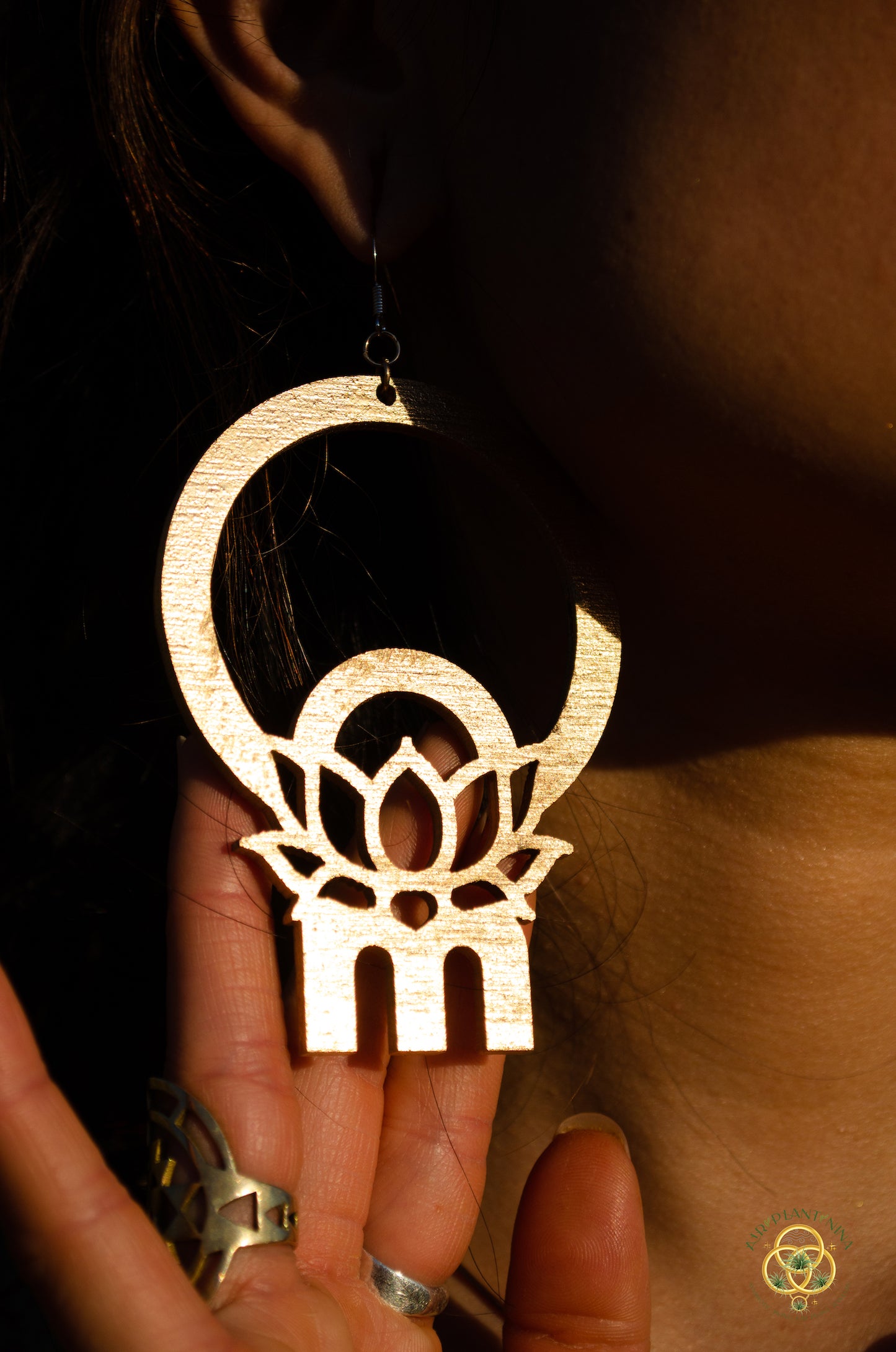 Om Lotus Key Code Light Language Wooden Hoop Earrings