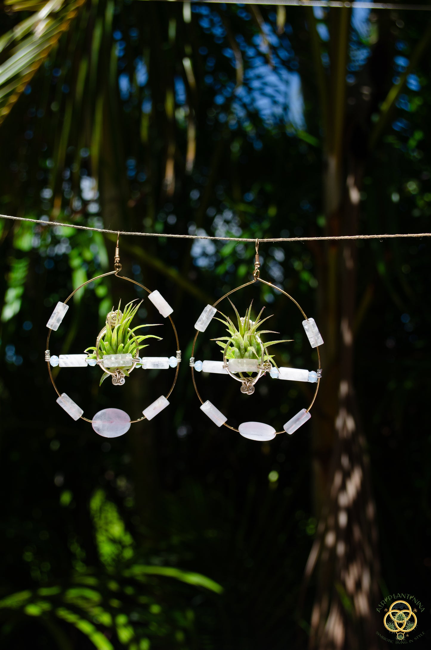 Crystal Jewel Beaded Air Plant Hoop Earrings