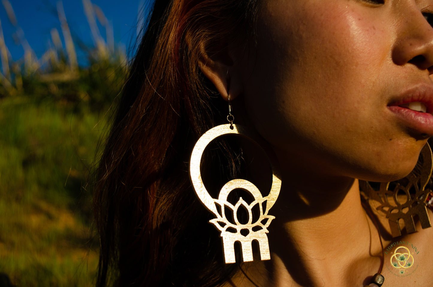 Om Lotus Key Code Light Language Wooden Hoop Earrings