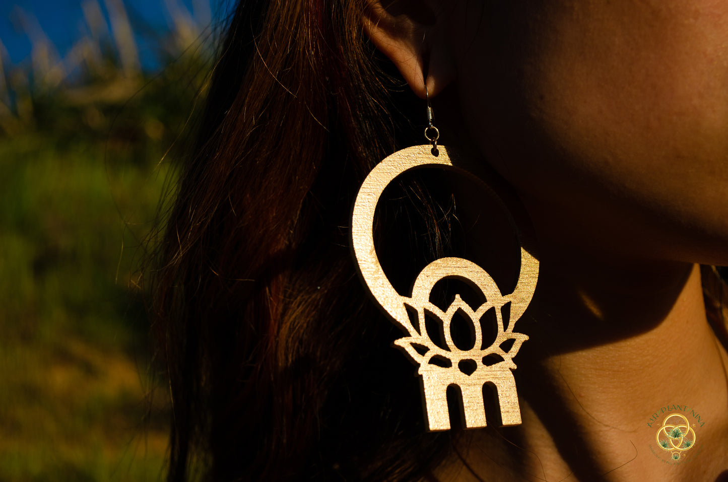 Om Lotus Key Code Light Language Wooden Hoop Earrings