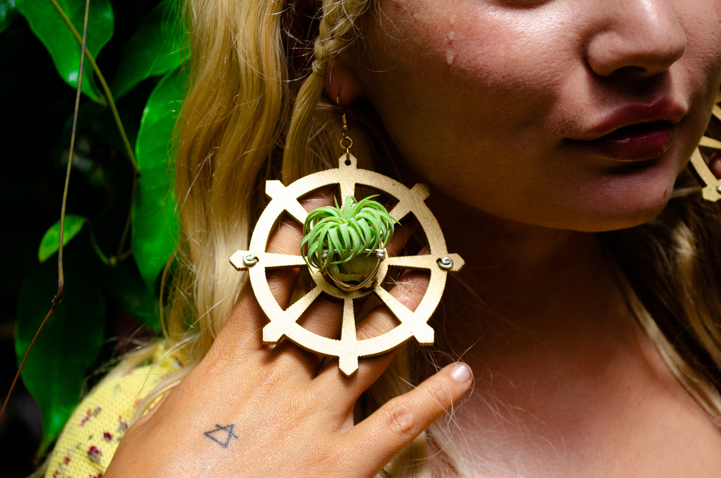 Wood Air Plant Earrings Heart, Moon, Circle, I-Ching Octagon