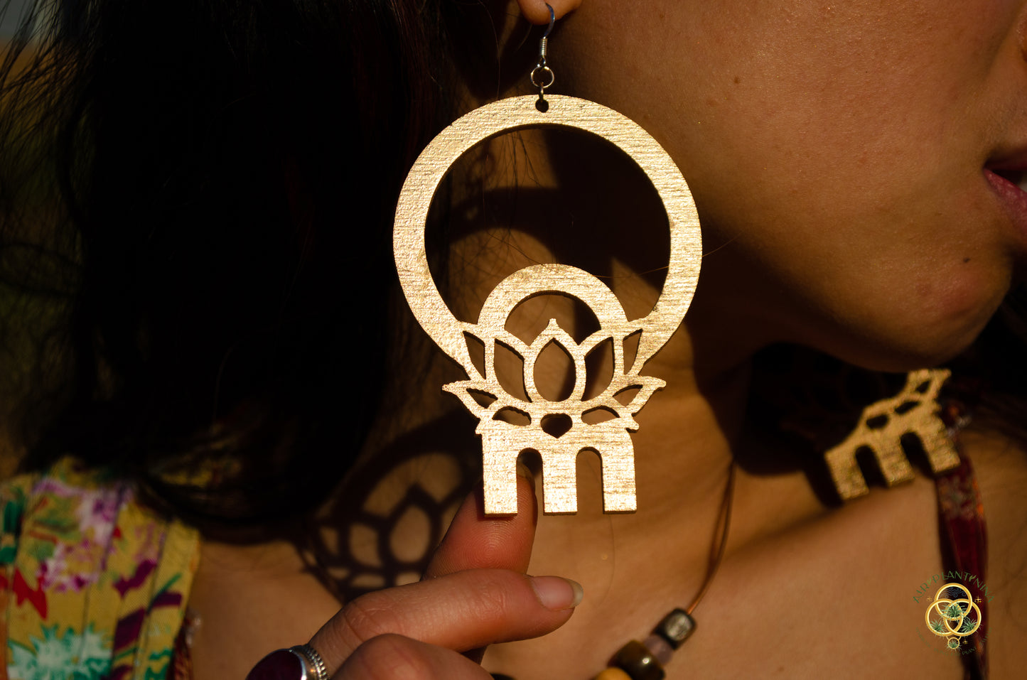 Om Lotus Key Code Light Language Wooden Hoop Earrings