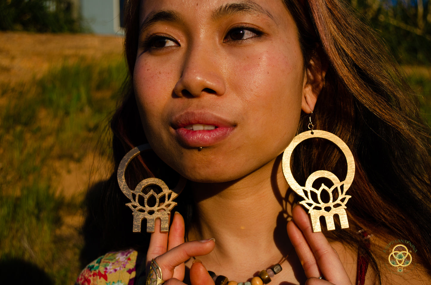 Om Lotus Key Code Light Language Wooden Hoop Earrings