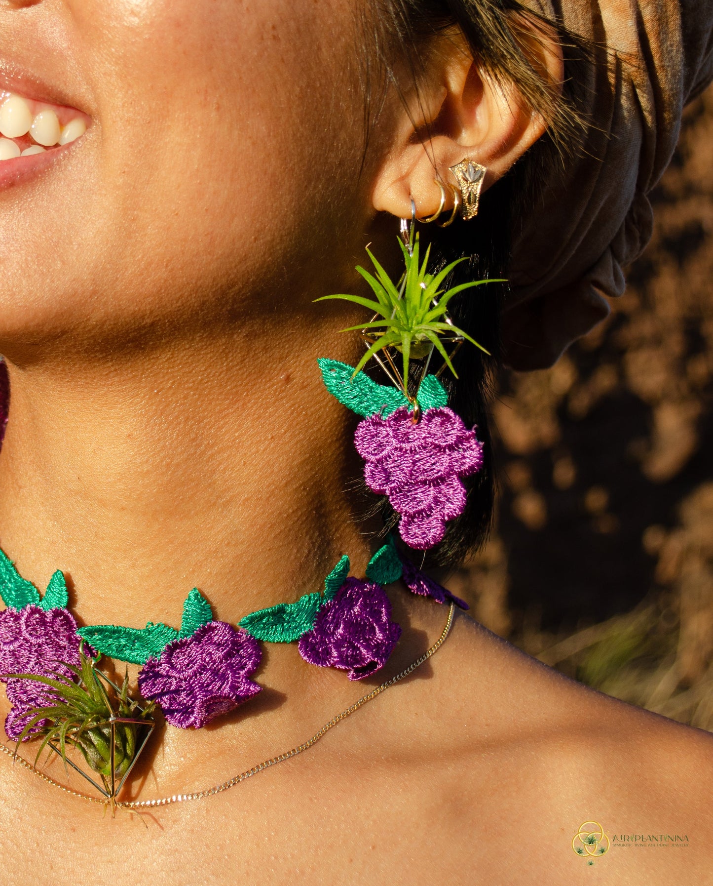 Air Plant Choker Pendant  ~  Fruity Chokers + Earrings Set (Cherry, Grape, Banana, Watermelon, Strawberry)))