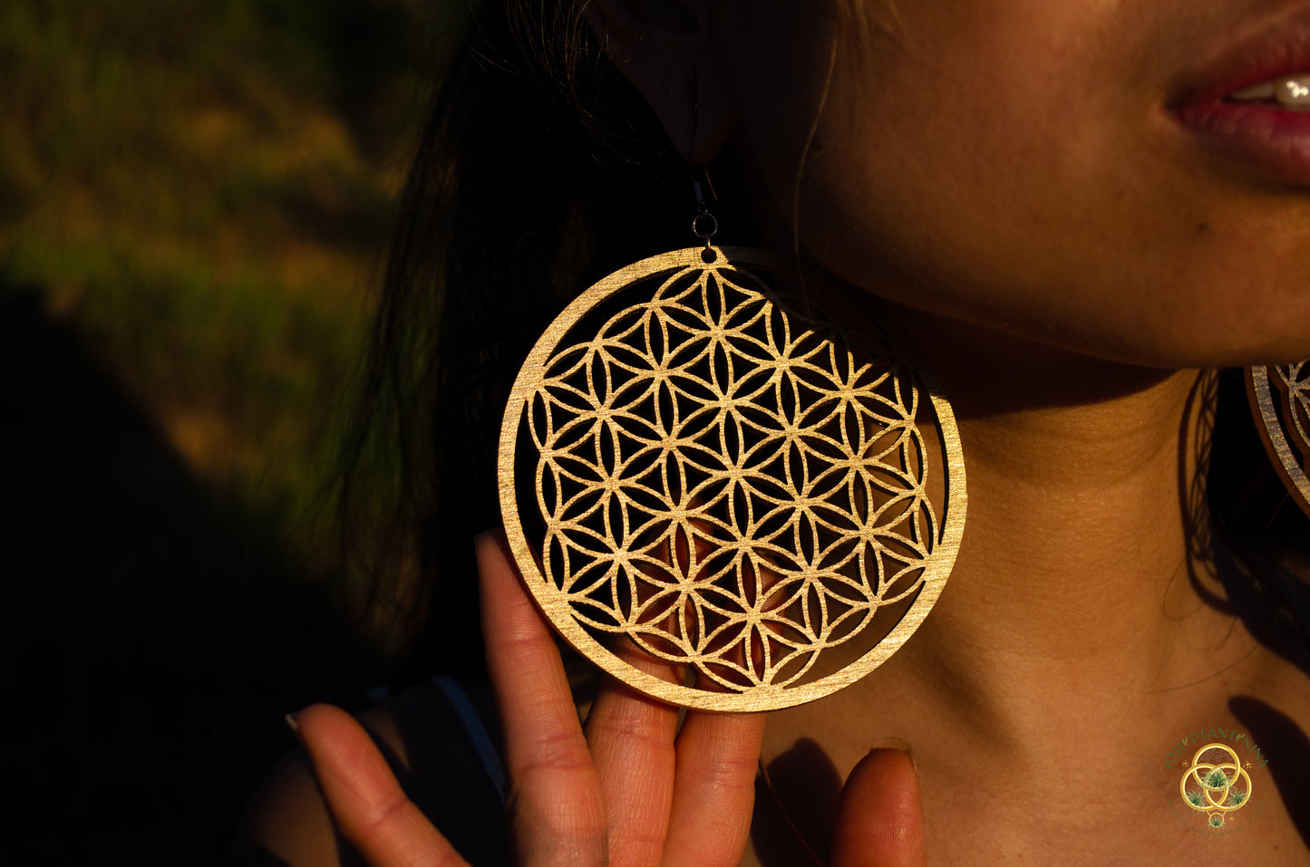 Large Flower of Life Sacred Geometry Wooden Hoop Earrings