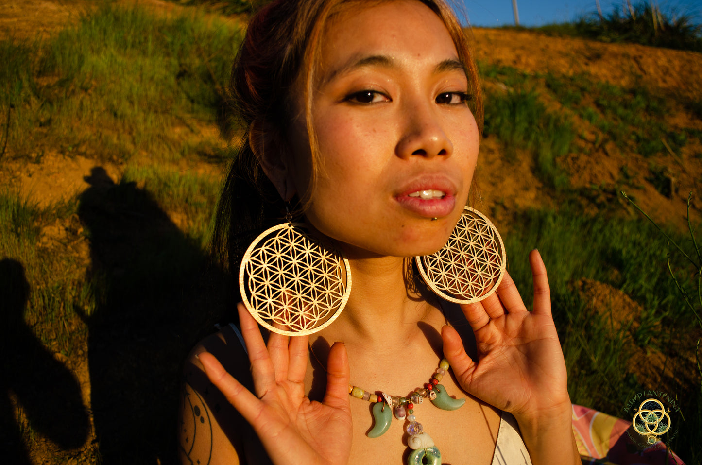 Large Flower of Life Sacred Geometry Wooden Hoop Earrings