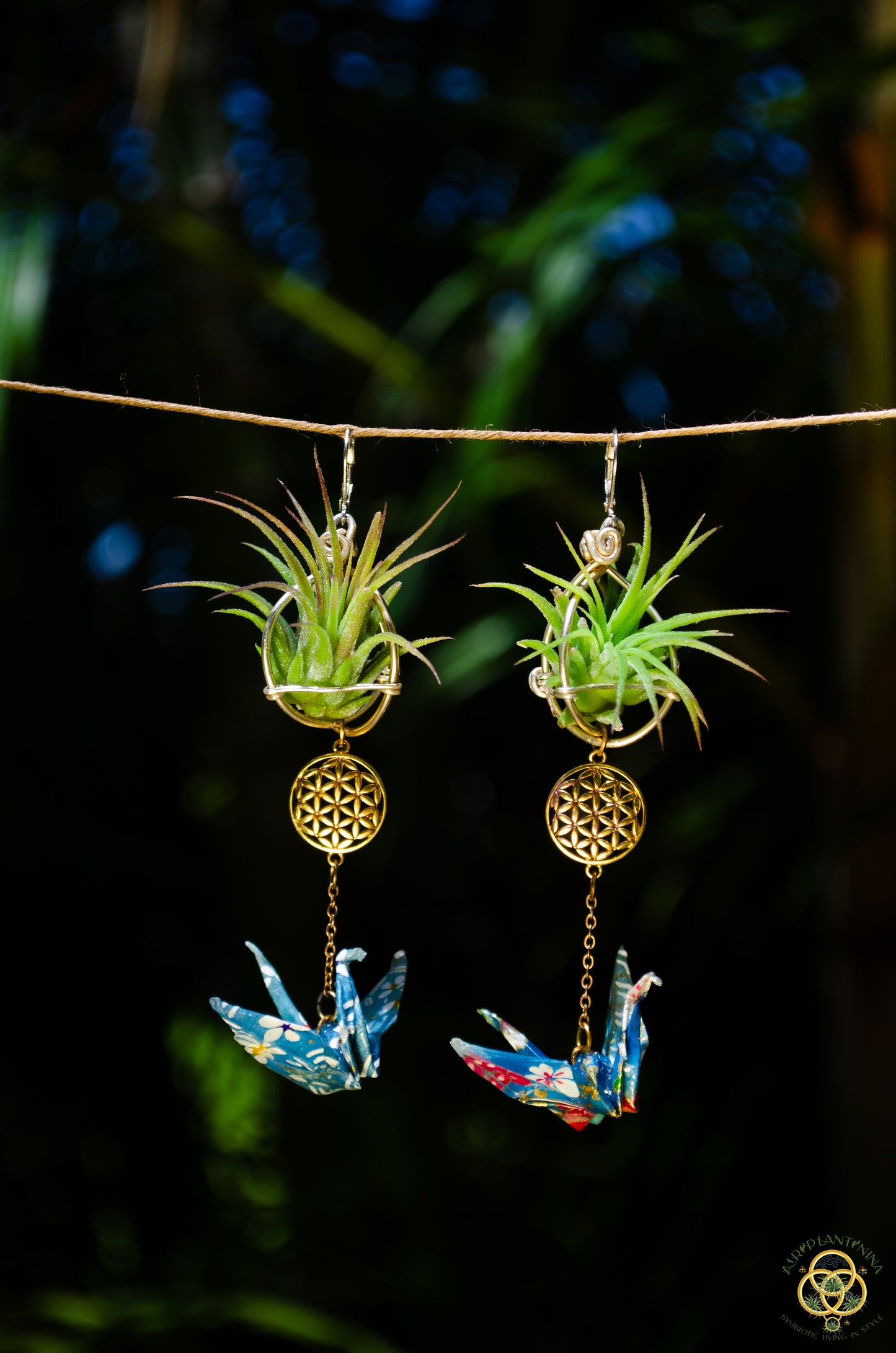 Living Plant Origami Crane Earrings
