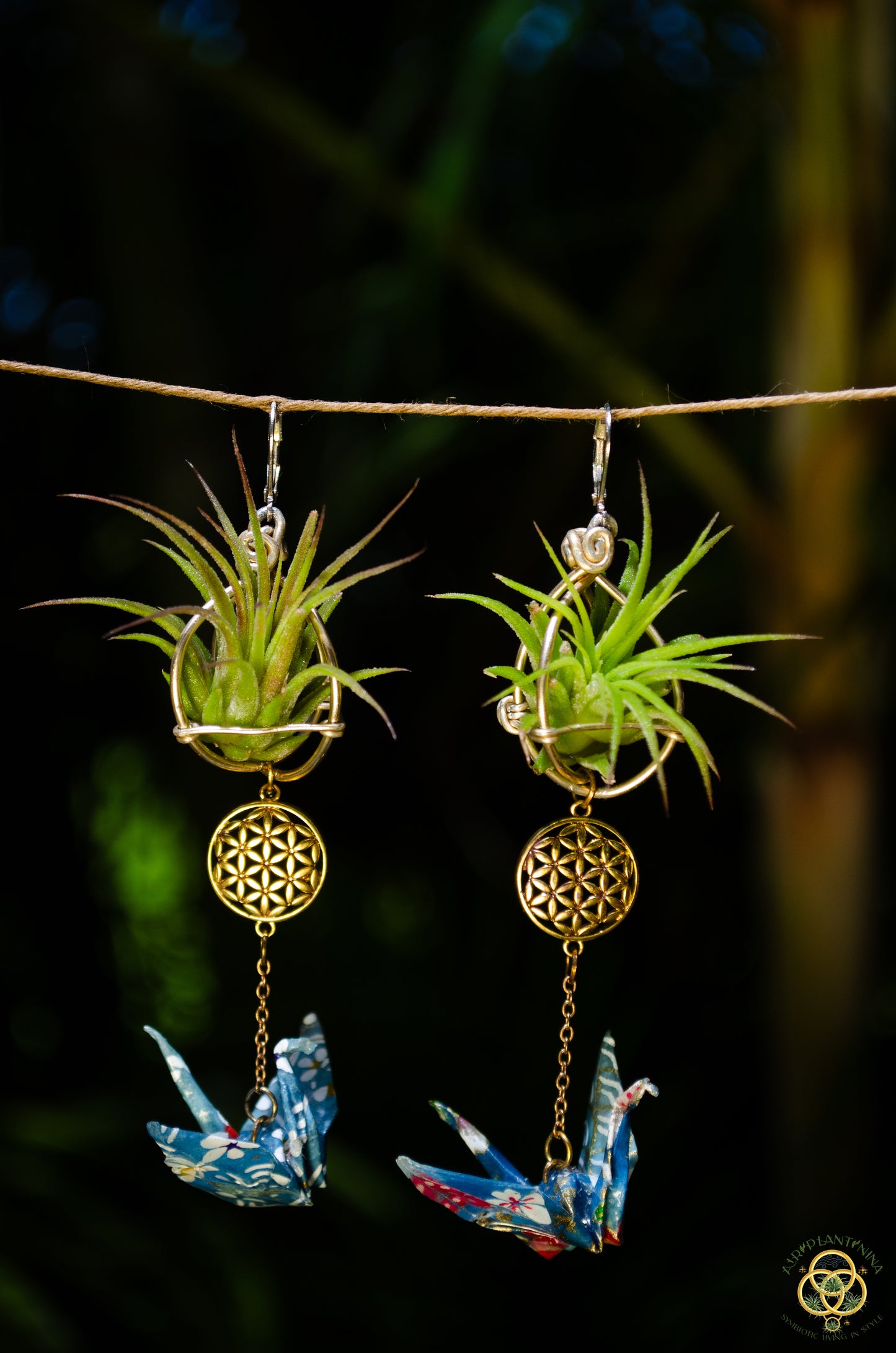 Living Plant Origami Crane Earrings