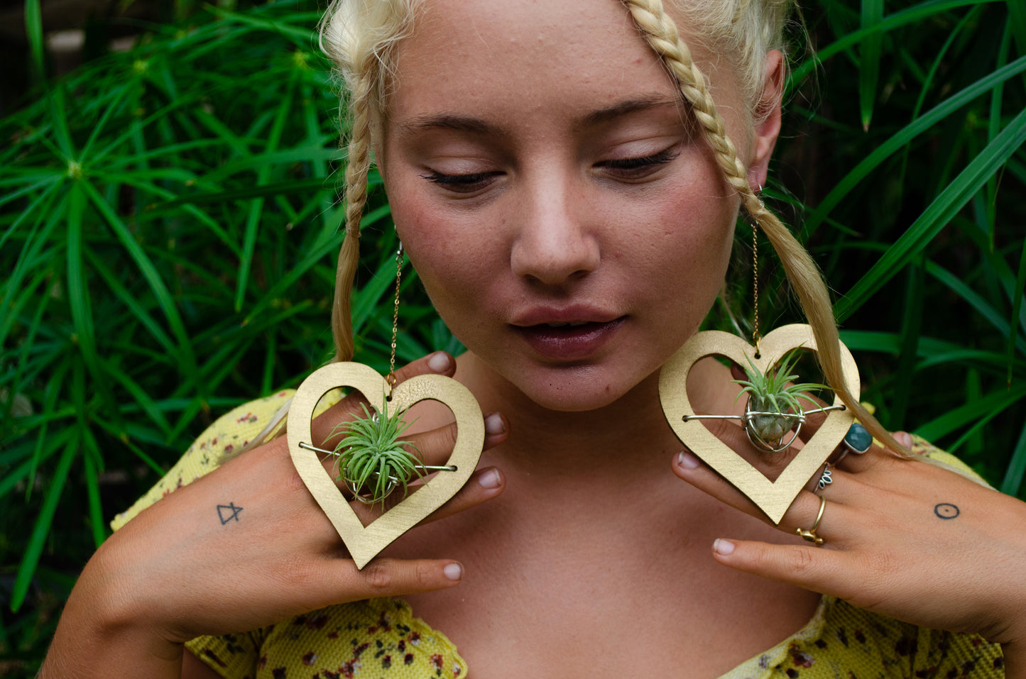 Wood Air Plant Earrings Heart, Moon, Circle, I-Ching Octagon