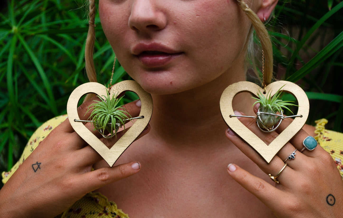 Wood Air Plant Earrings Heart, Moon, Circle, I-Ching Octagon
