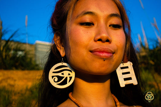 Eye of Horus ~ Ankanji Key Code Light Language Wooden Earrings