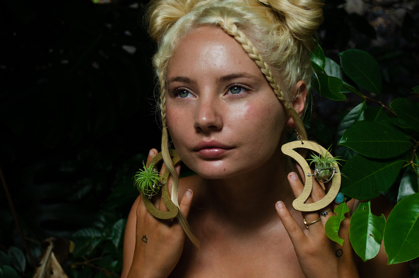 Wood Air Plant Earrings Heart, Moon, Circle, I-Ching Octagon