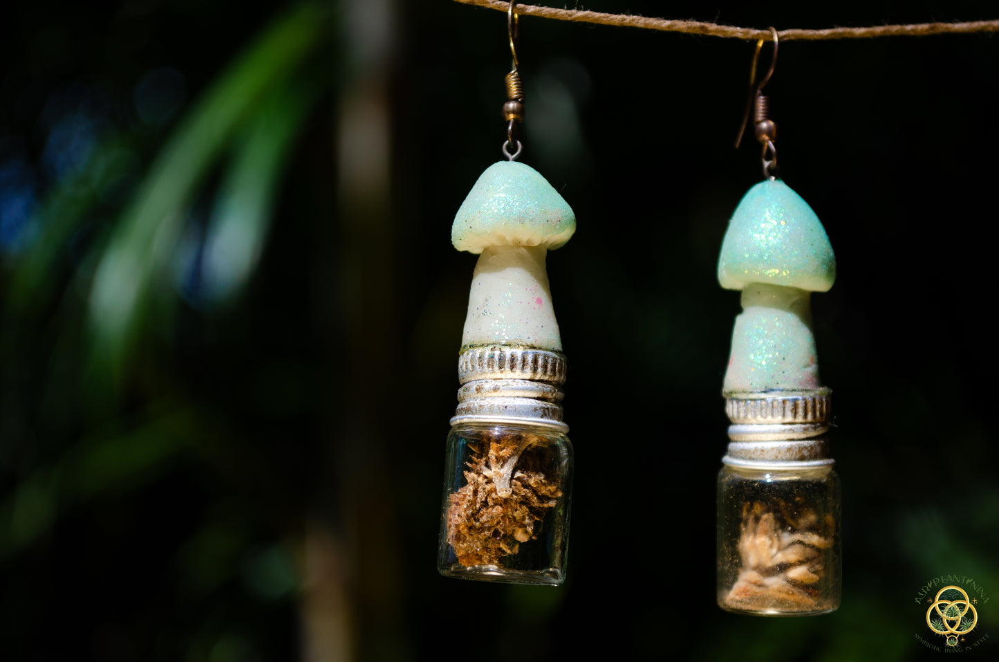 Glowing Mushroom Jar Container Earrings Screw Top Lid