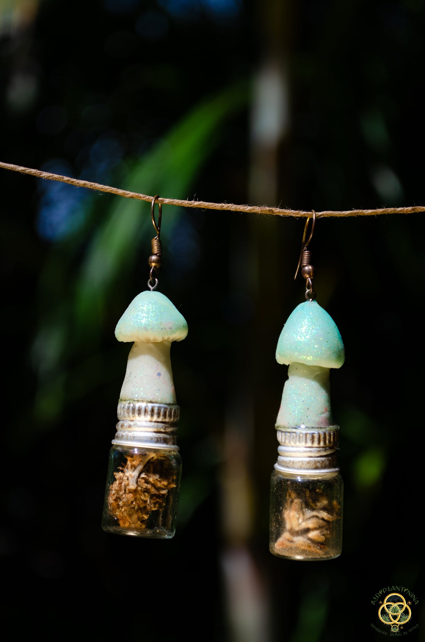 Glowing Mushroom Jar Container Earrings Screw Top Lid