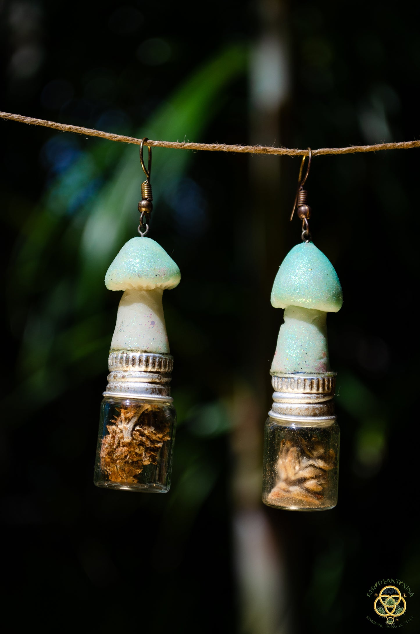 Glowing Mushroom Jar Container Earrings Screw Top Lid