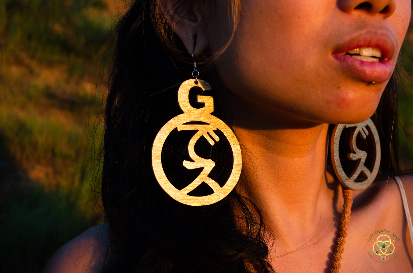 Goddess Ankanji Key Code Light Language Wooden Hoop Earrings