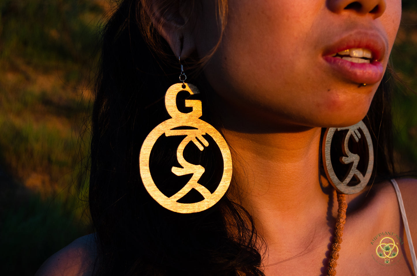 Goddess Ankanji Key Code Light Language Wooden Hoop Earrings