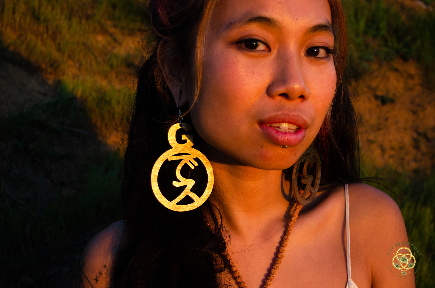 Goddess Ankanji Key Code Light Language Wooden Hoop Earrings