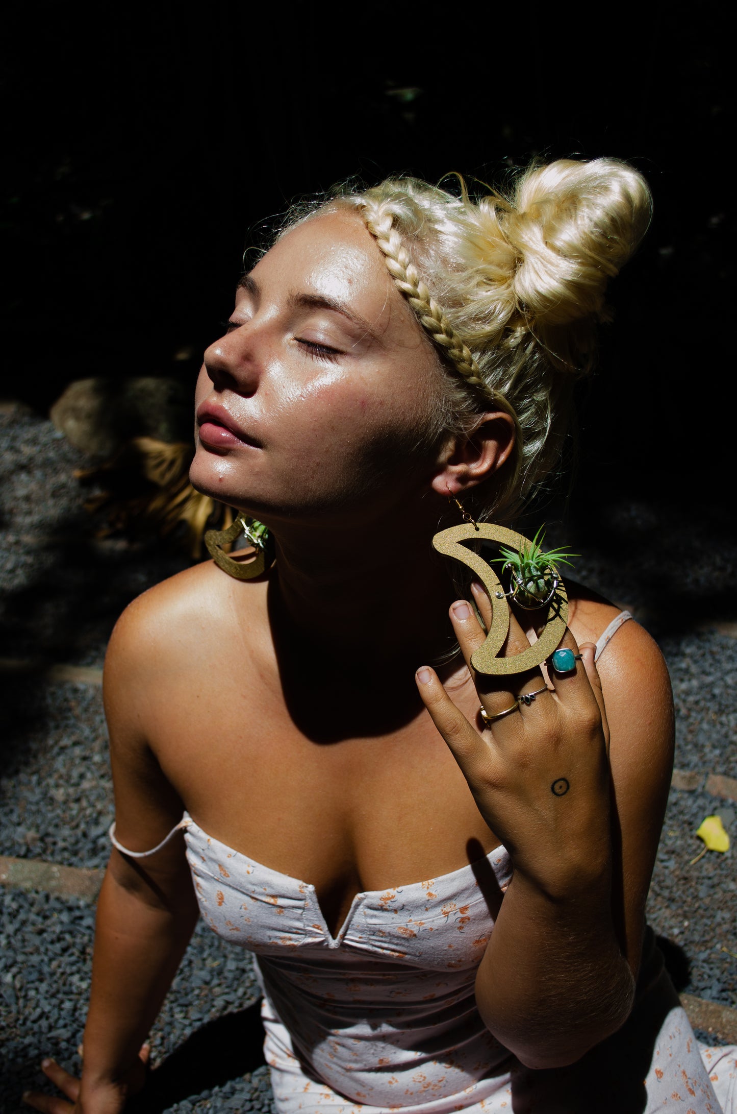 Wood Air Plant Earrings Heart, Moon, Circle, I-Ching Octagon