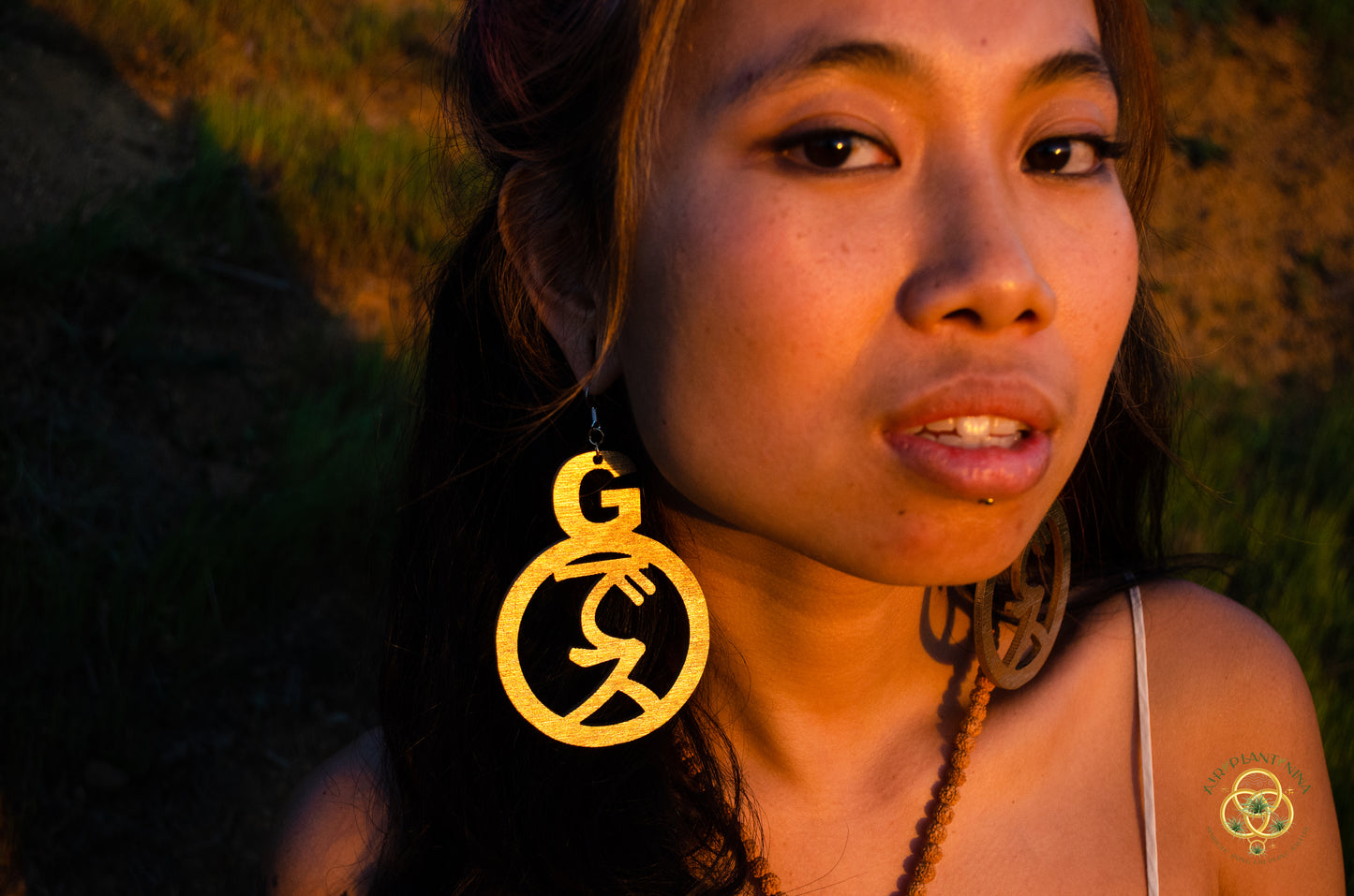 Goddess Ankanji Key Code Light Language Wooden Hoop Earrings