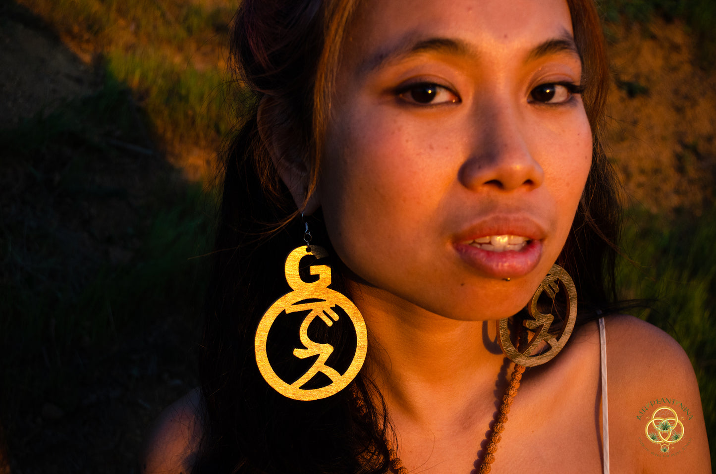 Goddess Ankanji Key Code Light Language Wooden Hoop Earrings