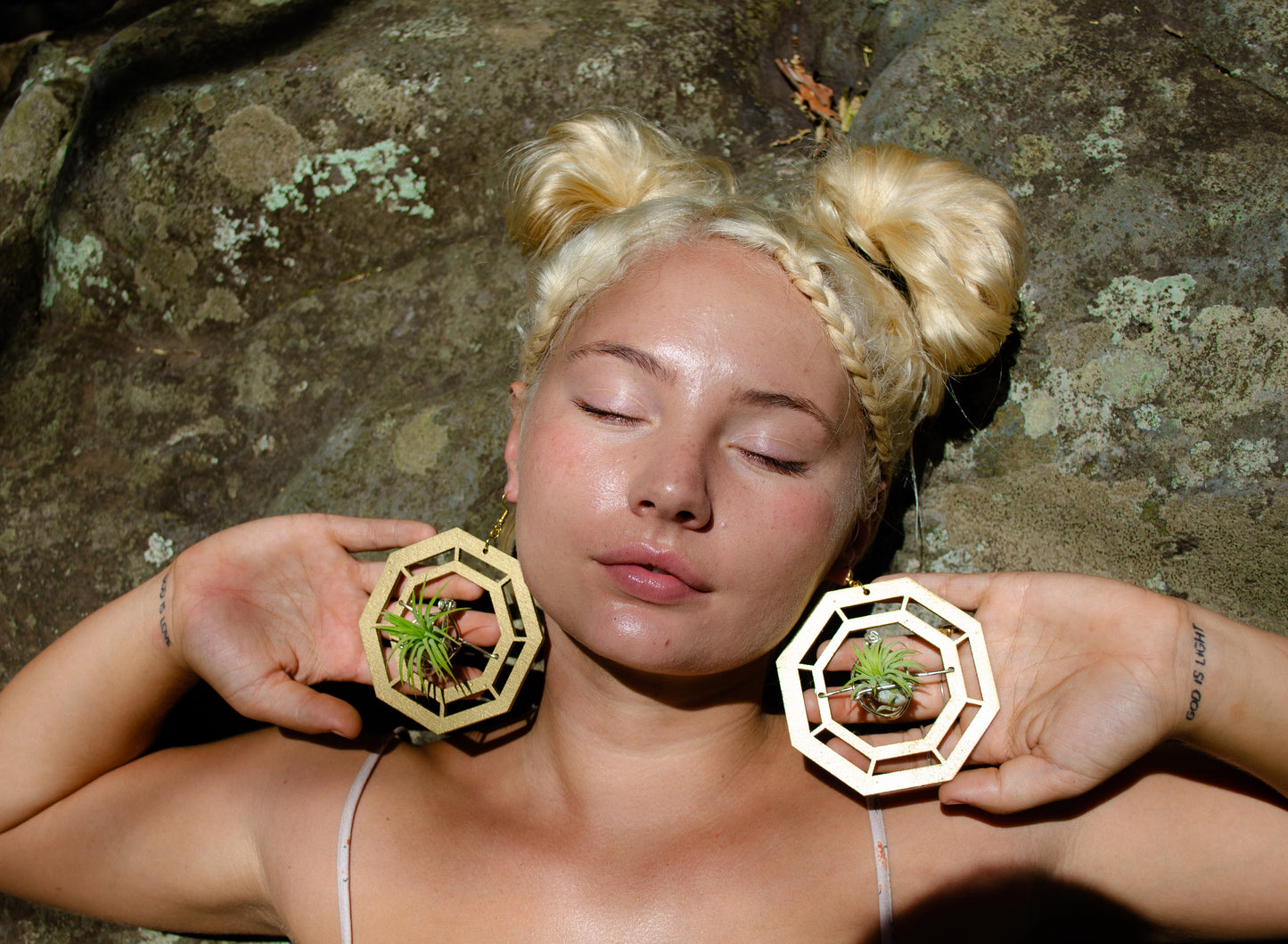 Wood Air Plant Earrings Heart, Moon, Circle, I-Ching Octagon