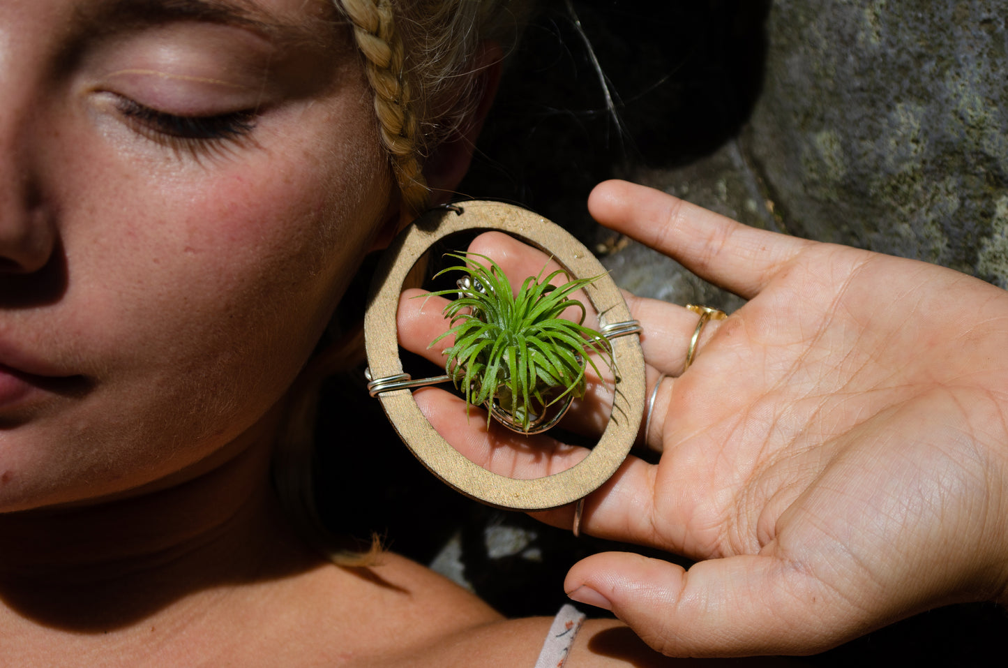 Wood Air Plant Earrings Heart, Moon, Circle, I-Ching Octagon