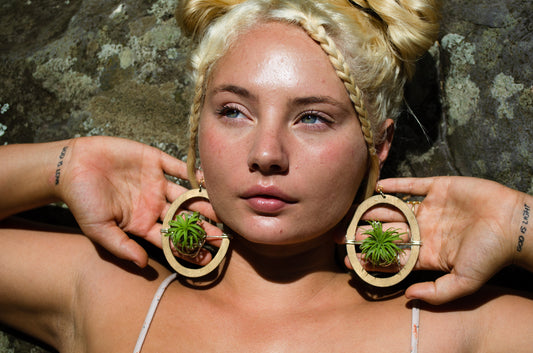 Wood Air Plant Earrings Heart, Moon, Circle, I-Ching Octagon