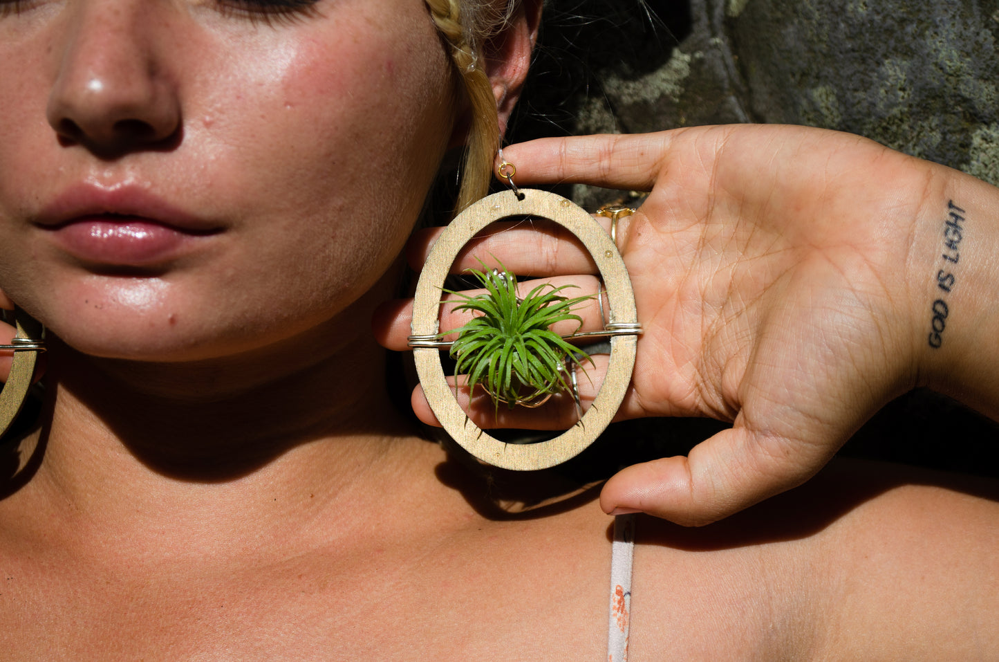 Wood Air Plant Earrings Heart, Moon, Circle, I-Ching Octagon