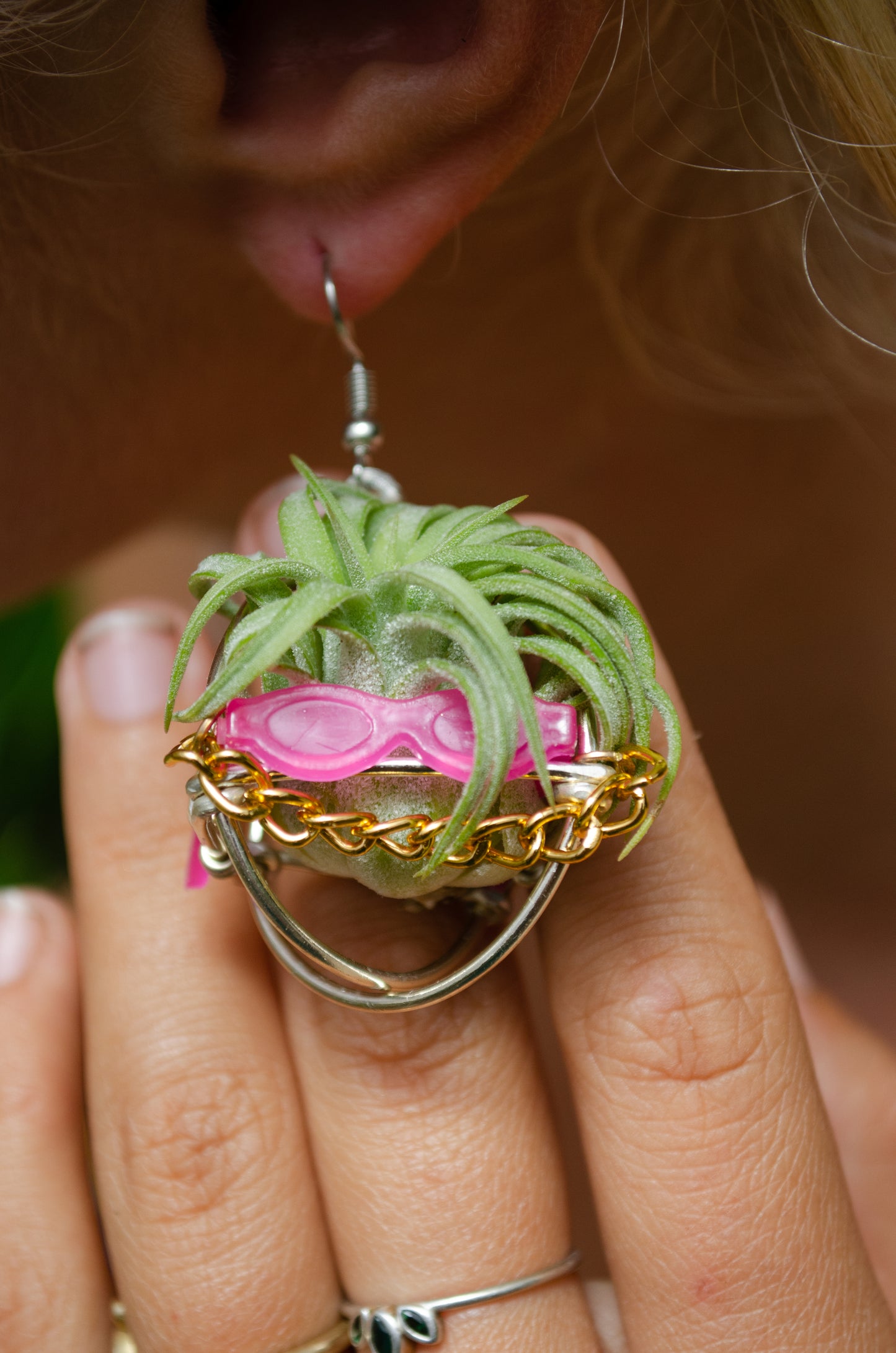 Kawaii Cool Cat Air Plant Earrings ~ Hip Hop Sunglasses Character Earrings