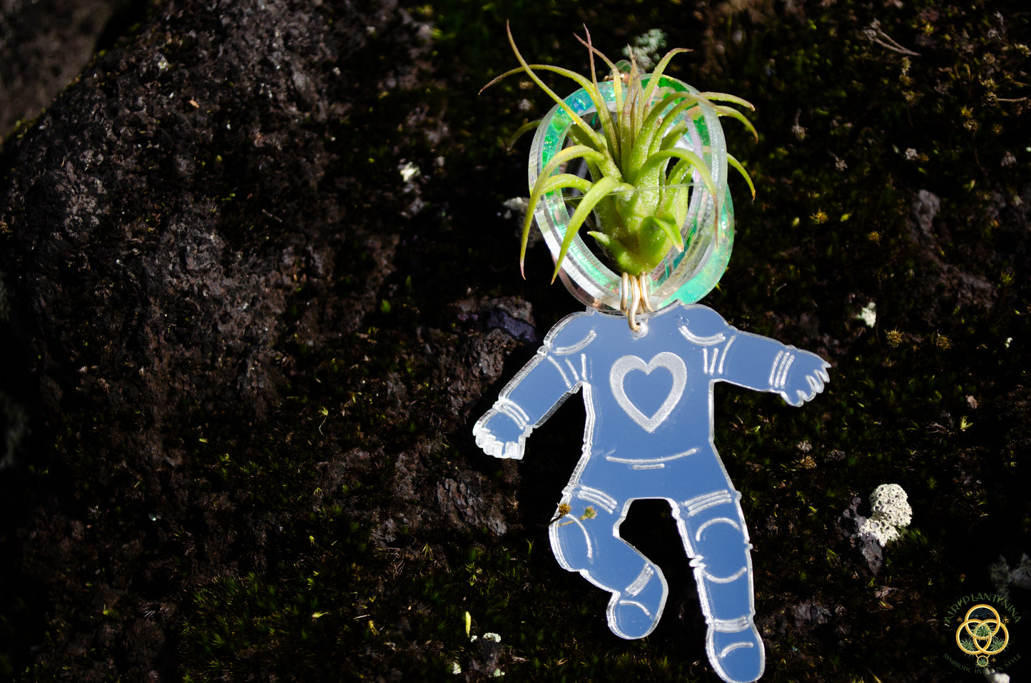 Air Plant Orb Earrings ~ Astronaut~ Blacklight Holographic ~ Lasercut Original Design