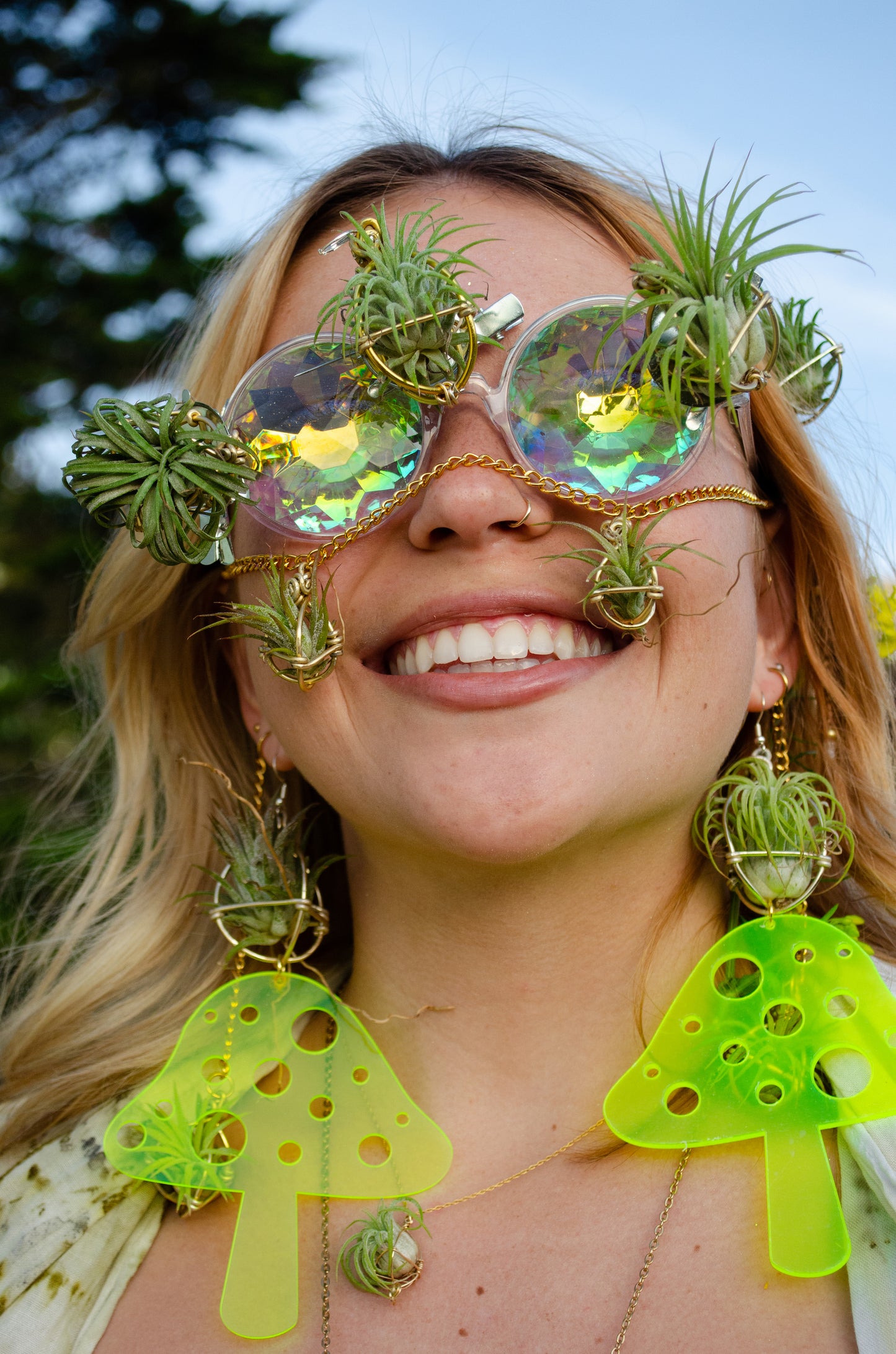 Blacklightable Mushroom Air Plant Earrings