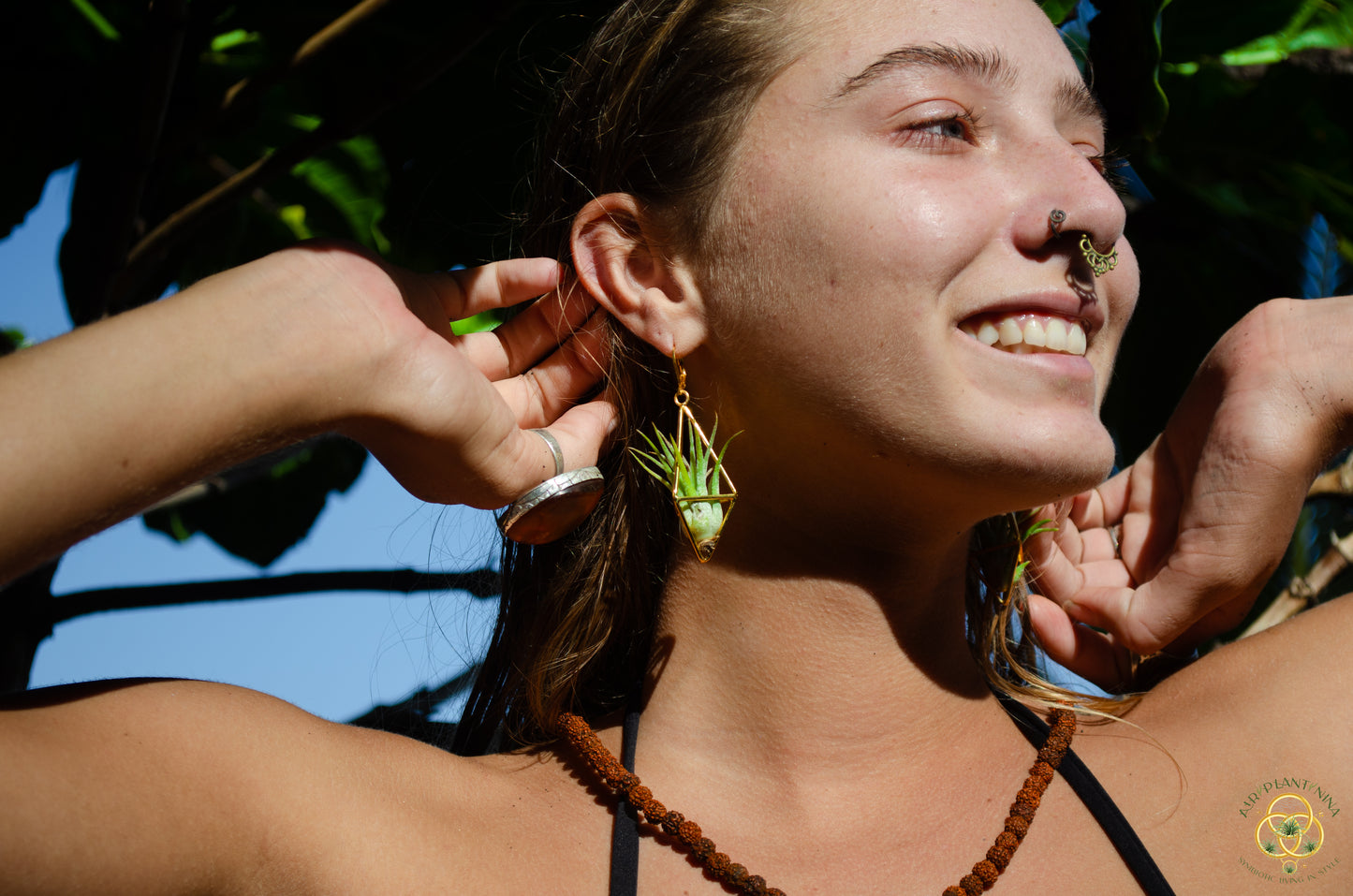 24K Gold Long Tetrahedron Air Plant Earrings ~ Minimalist Geometric Earrings