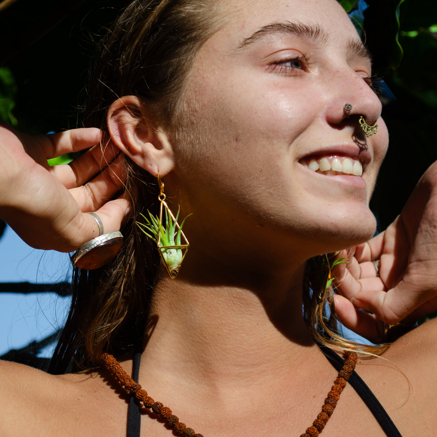 24K Gold Long Tetrahedron Air Plant Earrings ~ Minimalist Geometric Earrings