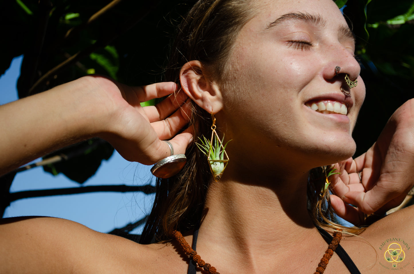 24K Gold Long Tetrahedron Air Plant Earrings ~ Minimalist Geometric Earrings
