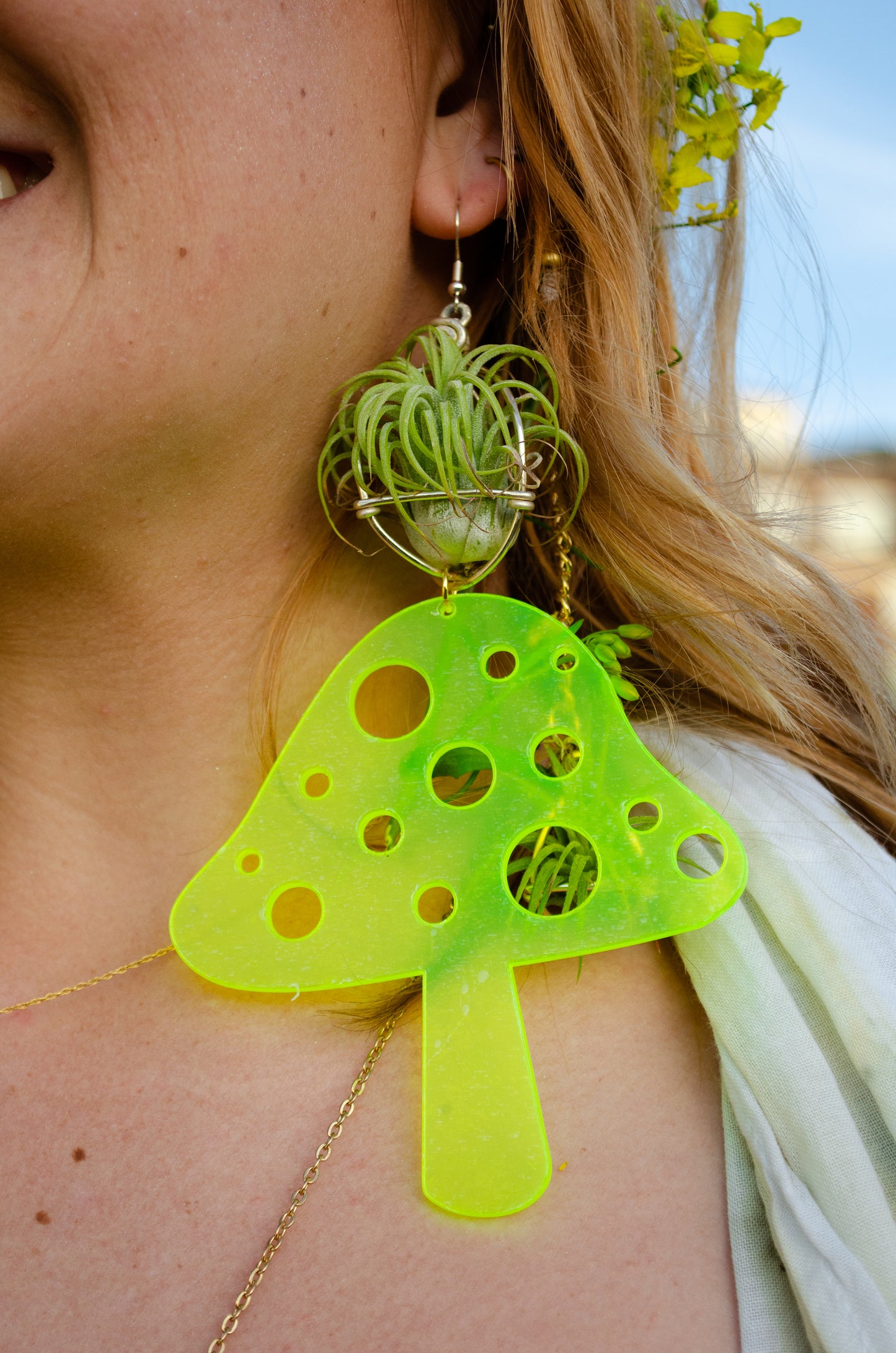 Blacklightable Mushroom Air Plant Earrings