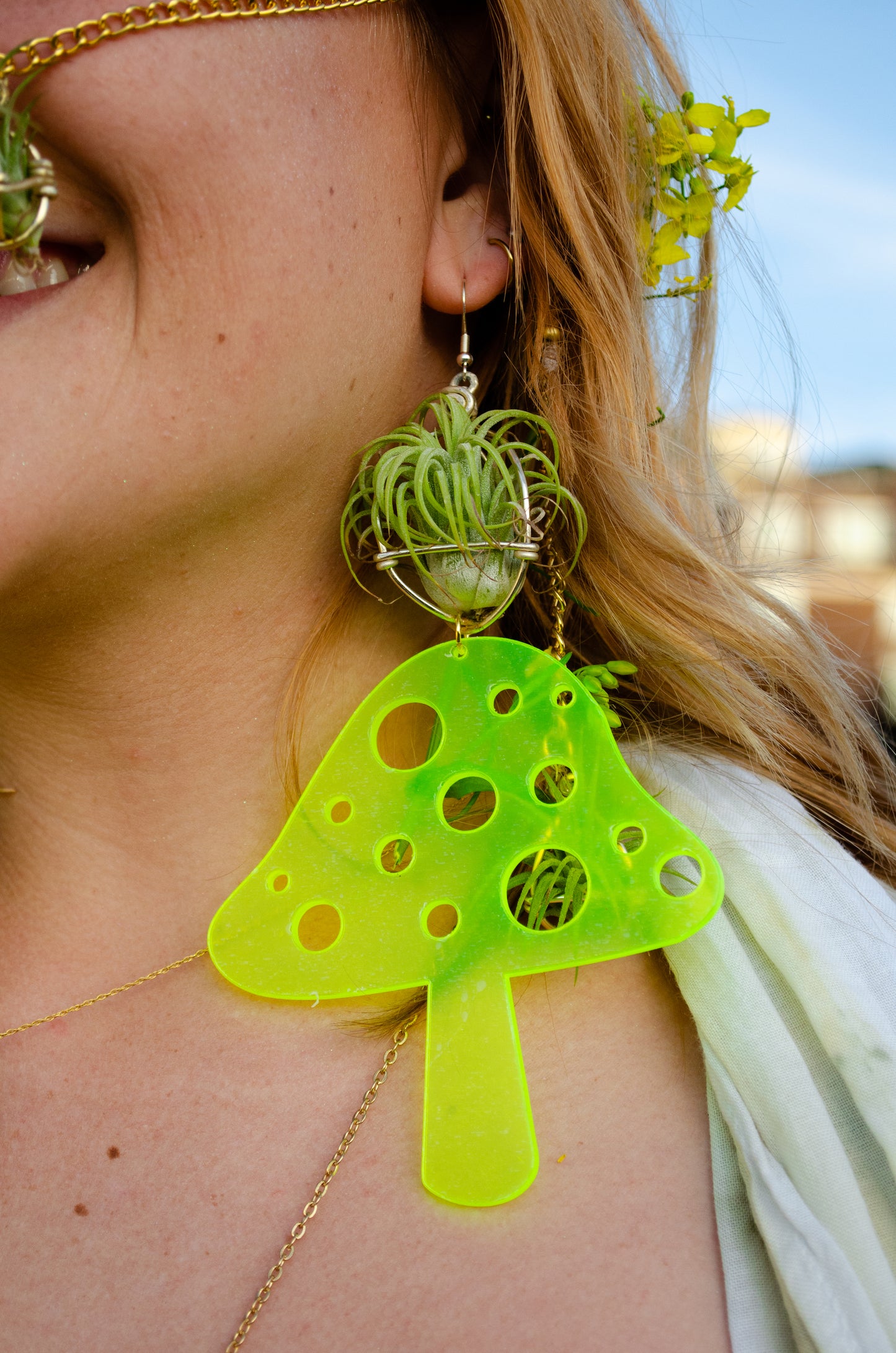 Blacklightable Mushroom Air Plant Earrings