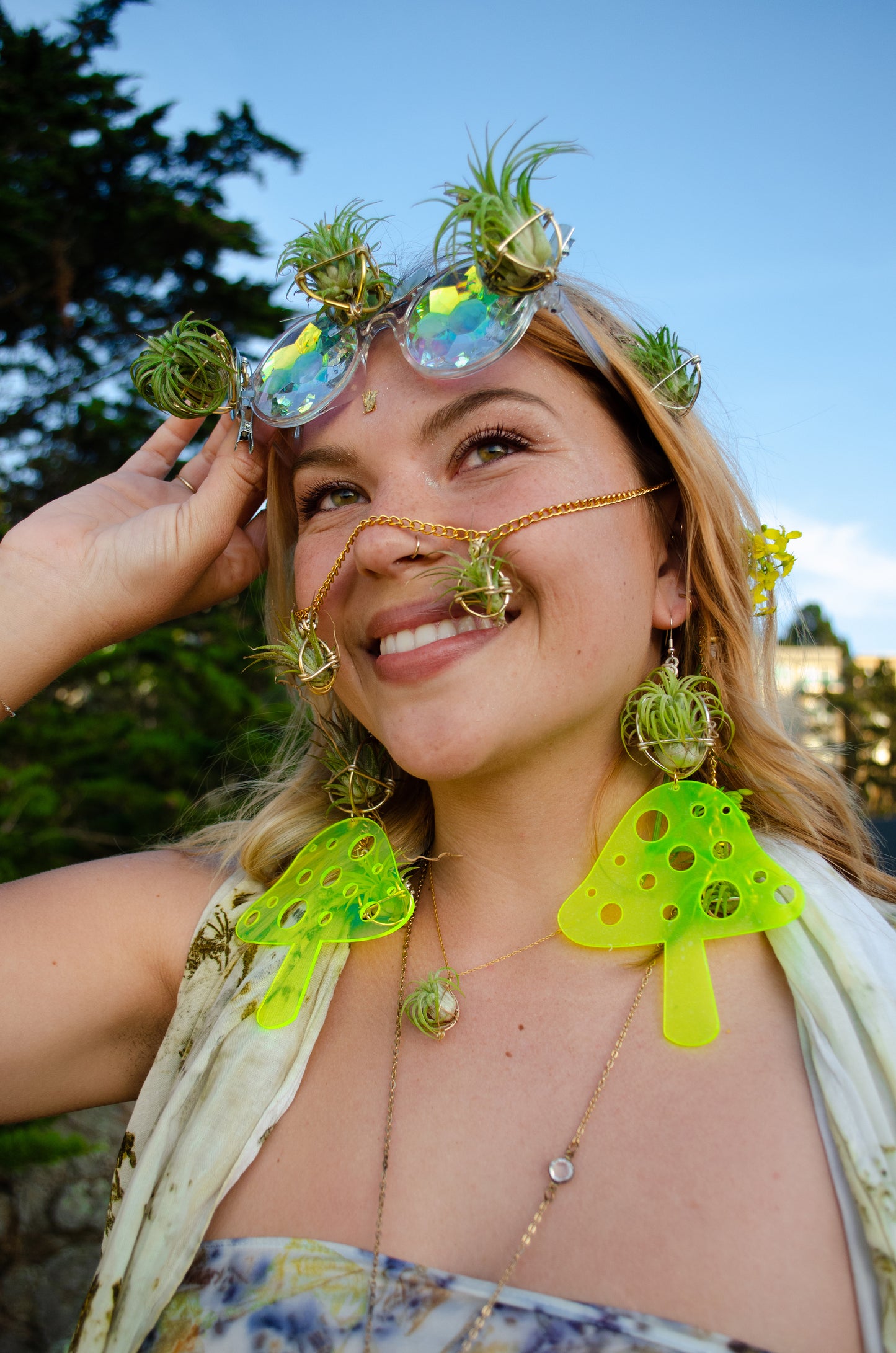 Blacklightable Mushroom Air Plant Earrings